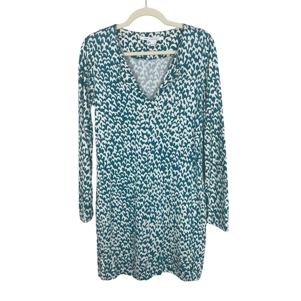 Diane Von Furstenberg Reina Long Sleeve Shift Dress 100% Silk Classic Size 8 - Picture 1 of 14